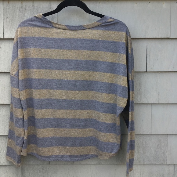 Seven for all Mankind Gray & Sparkly Gold Scoop Neck Long Sleeve Top Medium - Picture 5 of 6